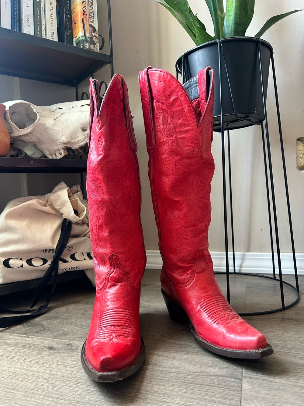 Red Leather Western Knee-High Boots